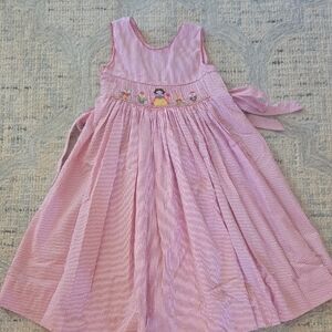 Pink Striped Kids Dress with Embroidered Detail